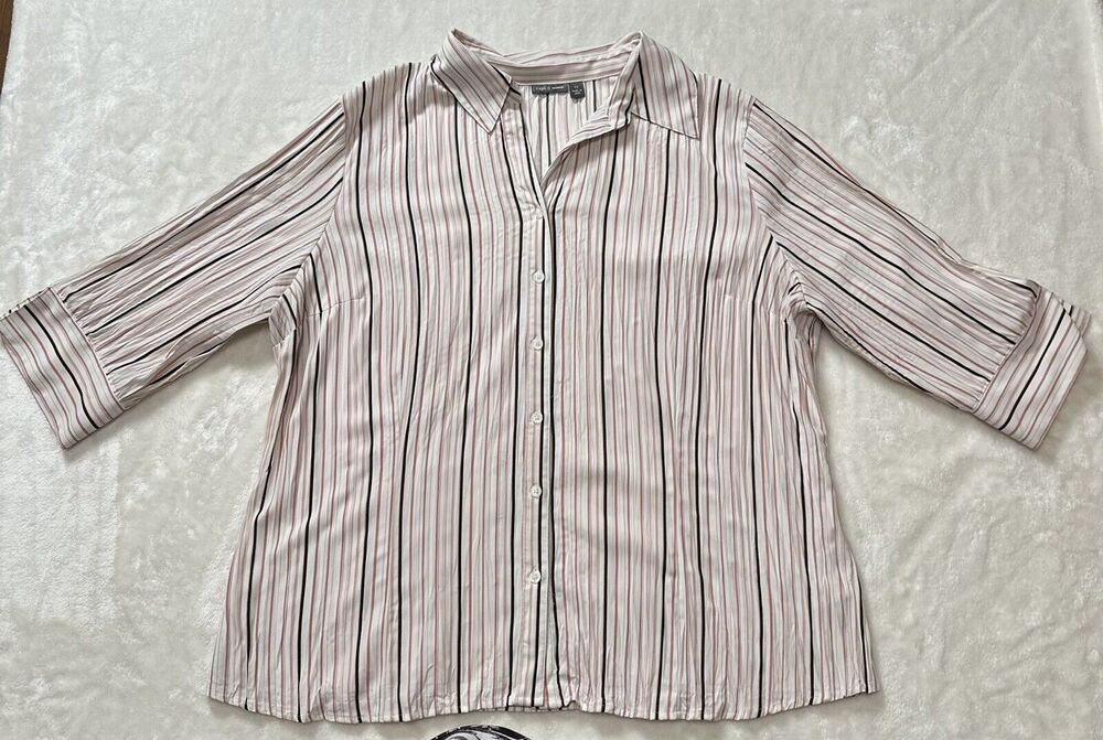 APT 9 Women’s Crinkled Fabric Blouse Top Buttoned Shirt 3/4 Sleeve Plus Size 1X